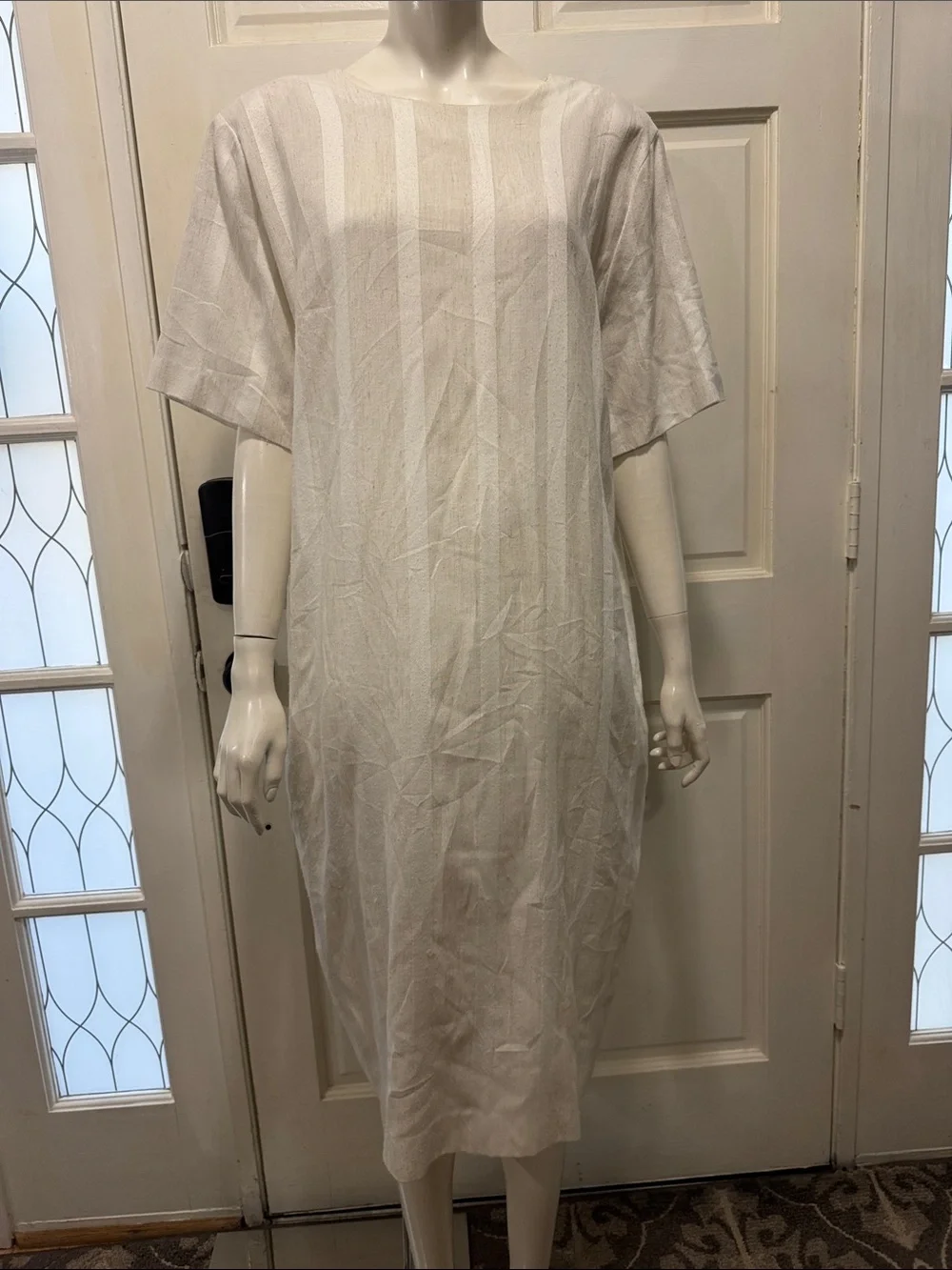 SCHRADER II Vintage white/cream Striped Midi Dress 80s Cotton Button Down Sz 18W